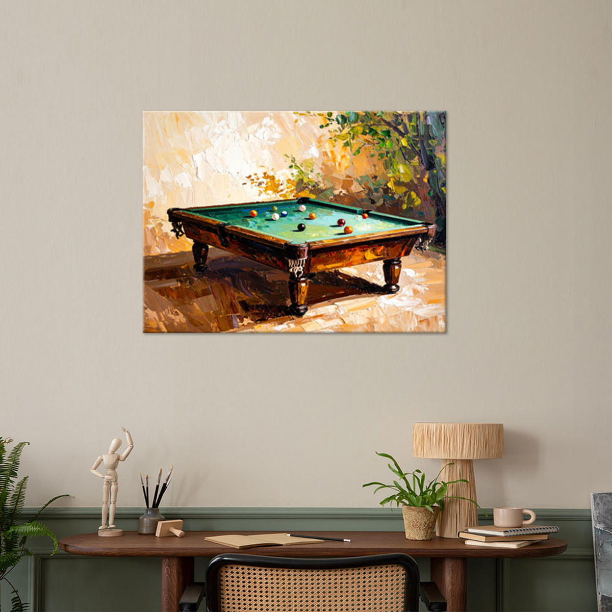 LEINWANDBILD Billardtisch 120x80cm - Beige, Textil (120/80cm) - Feeby