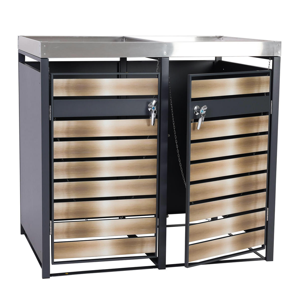 MÜLLTONNENBOX 2er mit Pflanzkasten 125x132x80cm Anthrazit Gold erweiterbar - Goldfarben, Metall (132/125/80cm) - PROREGAL