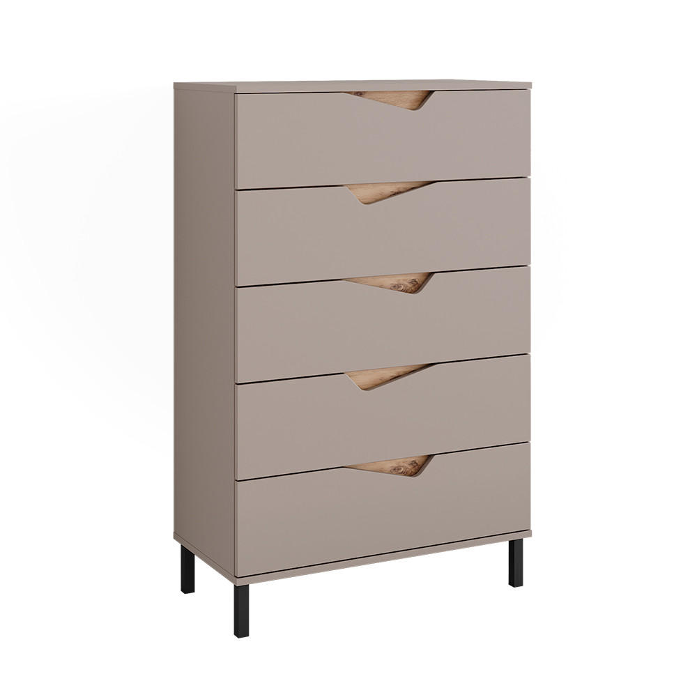 COMODA Marelle Greige/Artisan Stejar 76x120 cm cu 5 sertare