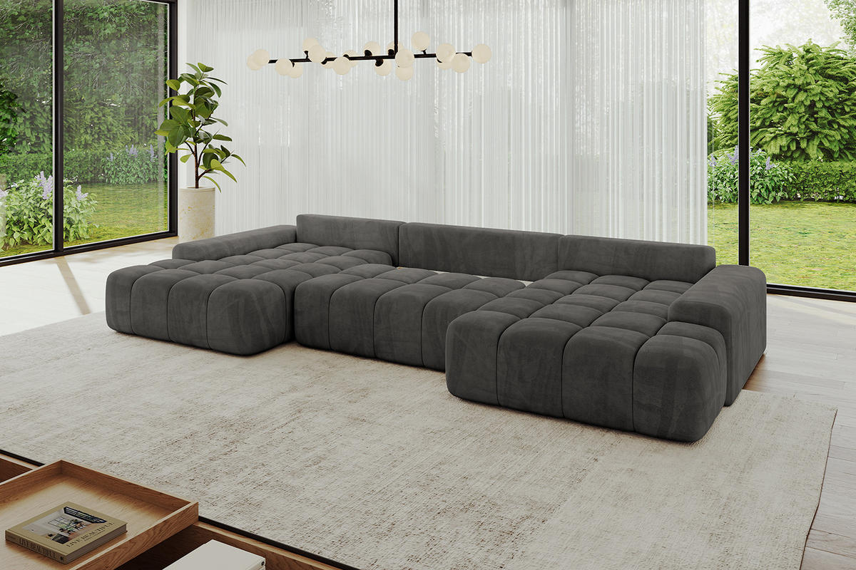 WOHNLANDSCHAFT ENSI-U - 353x164x88 cm Anthrazit - Anthrazit, Holzwerkstoff/Kunststoff (357/69/164cm) - ALTDECOR