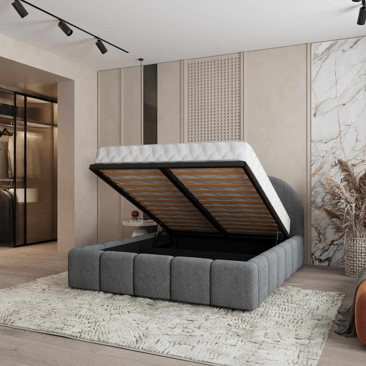POLSTERBETT FLUSSO 140x200 cm mit Bettkästen - Grau - Grau, Holz (140/200cm) - MASSENO