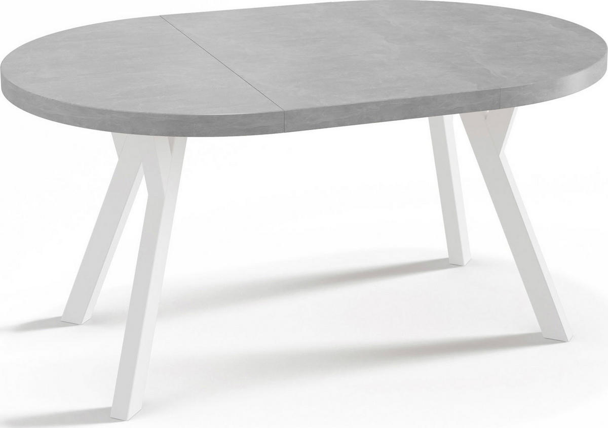 ESSTISCH Twixy runder ausziehbarer, Grauer Beton 100-150/100/76 cm - Hellgrau/Weiß, Holz/Holzwerkstoff (100/150/76cm) - WFL GROUP