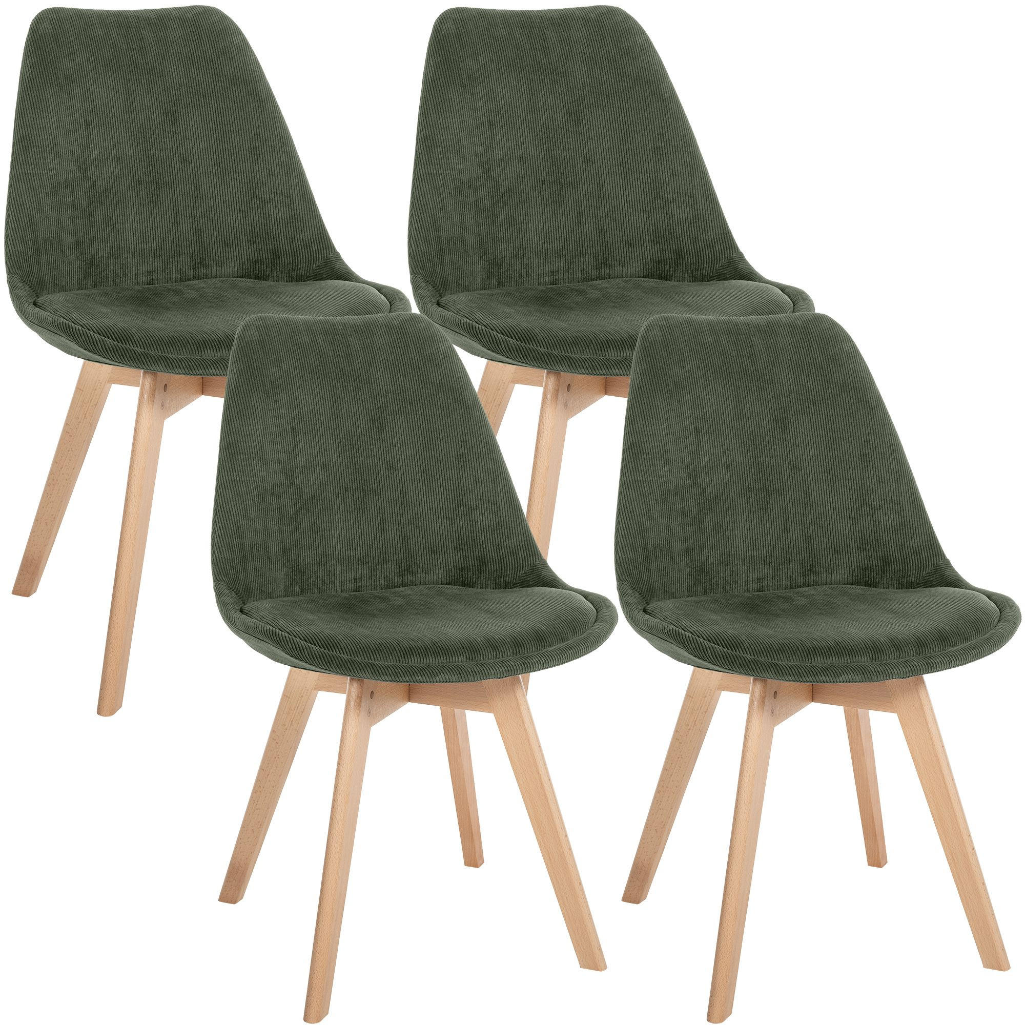 STUHL 4 Cord Grün - Eukalyptusholzfarben/Grün, Holz/Textil (49/83/50cm) - CLP