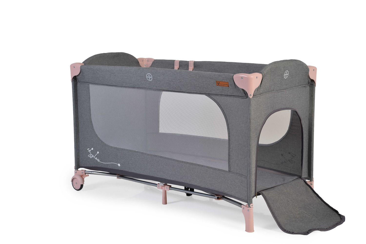 REISEBETT Skyglow 2 Ebenen rosa Räder Matratze Seiteneingang Tasche Bremsen - Rosa, Kunststoff (60/120cm) - Cangaroo