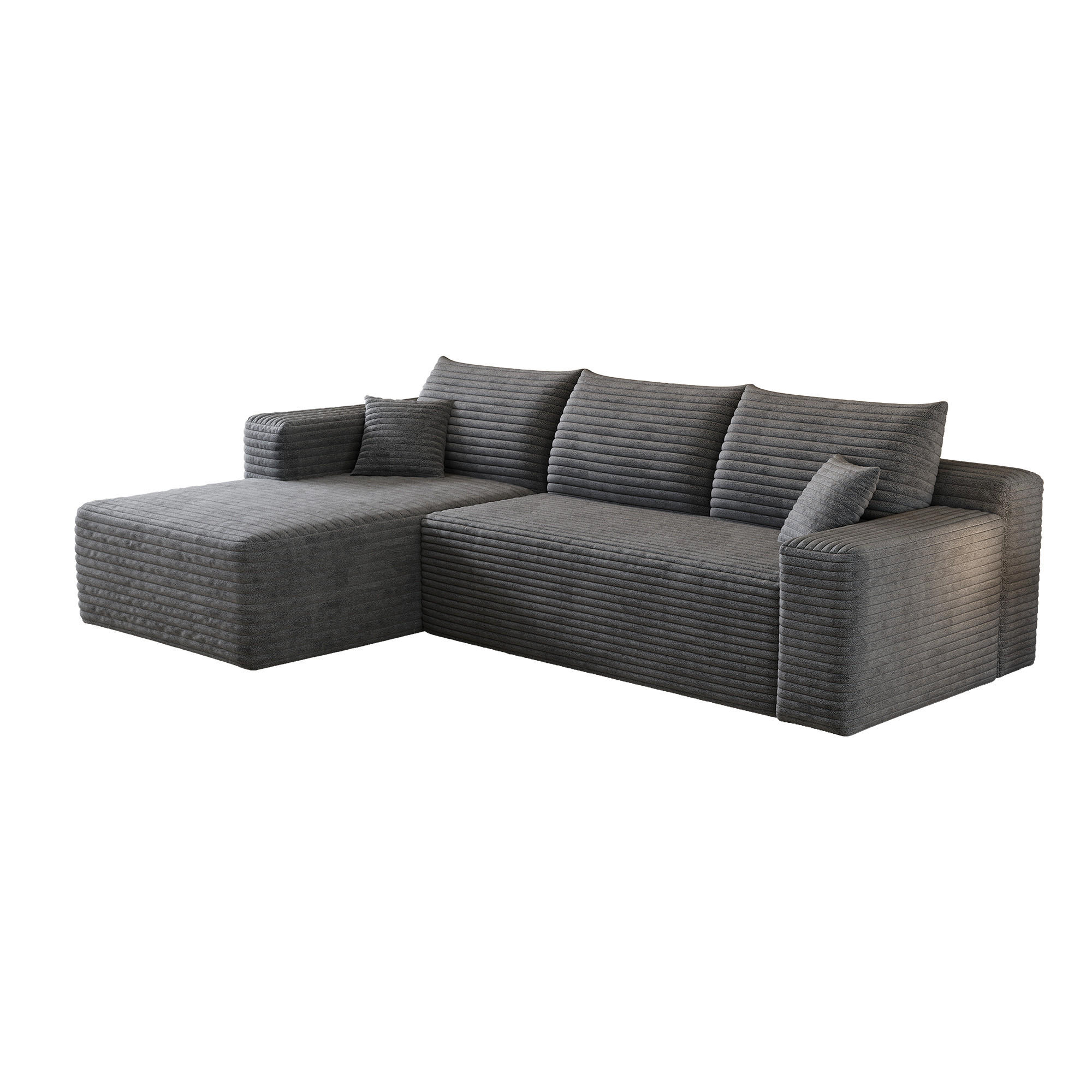 ECKSOFA Cord Dunkelgrau ohne Montage - Grau, Textil (241/151cm) - WISHDOR
