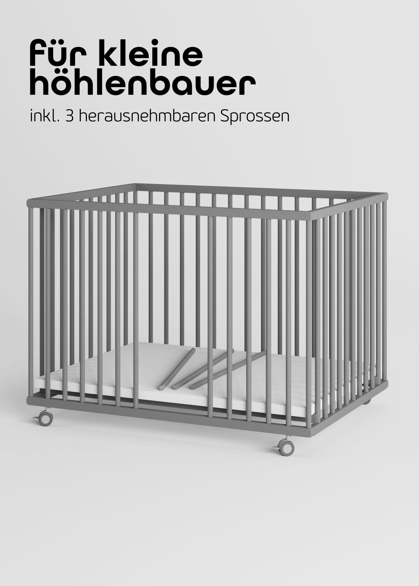 LAUFGITTER 75x100 cm mit Schlupfsprossen & Lattenrost - grau - Premium Kollektion - Grau, Holz (100/74/75cm) - Sämann – make a difference.