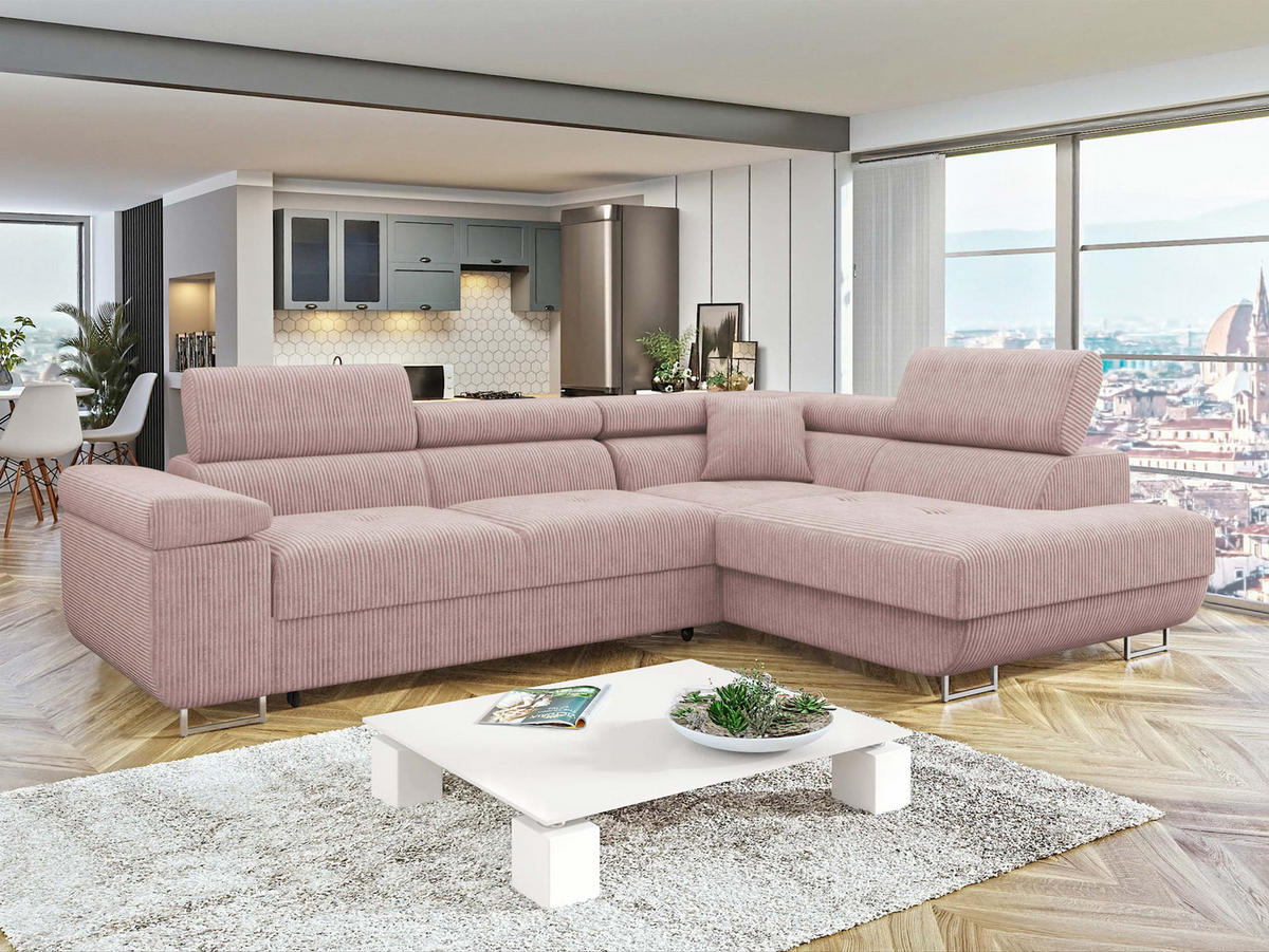 ECKSOFA Torezio Cord, Seite: Rechts - Rosa, Holz/Textil (274/203cm) - MIRJAN24