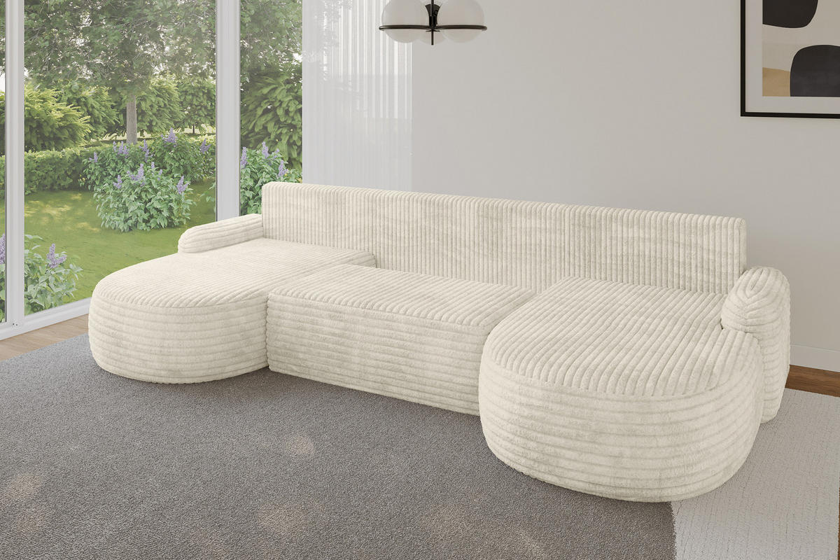 SEDACÍ SOUPRAVA s funkcí spaní a úložným prostorem LIRA-U - 335x172x89 krémová - ecru, kompozitní dřevo/textil (335/89/172cm) - ALTDECOR