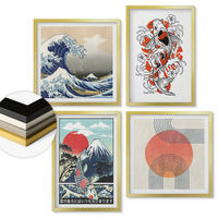 WANDBILDER 4er Set - 50x50 cm & 40x60 cm Goldrahmen - Illustrationen von Fischbergen, die sich in Japan ausbreiten - Goldfarben, Kunststoff (50/50cm) - ArtPrintCave