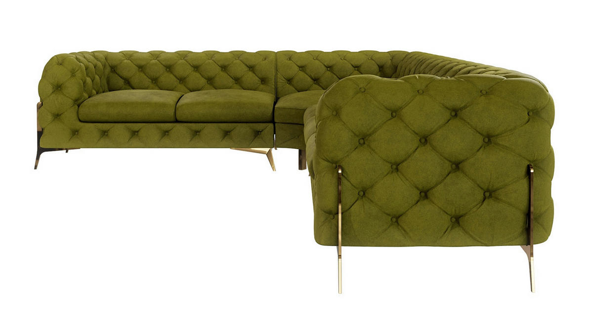 ECKSOFA Chesterfield Lexi Olive Samt, langer Schenkel rechts - Goldfarben/Olivgrün, Holz/Textil (323/264cm) - S-Style Möbel
