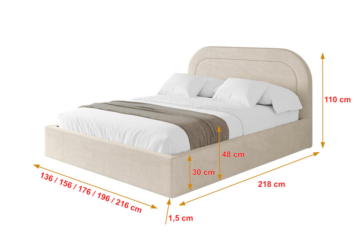 POLSTERBETT mit Bettkasten und Lattenrost, Bett mit Matratze H3/H4 - LERAY 180x200 Beige - Creme, Holzwerkstoff/Textil (180/200cm) - ALTDECOR