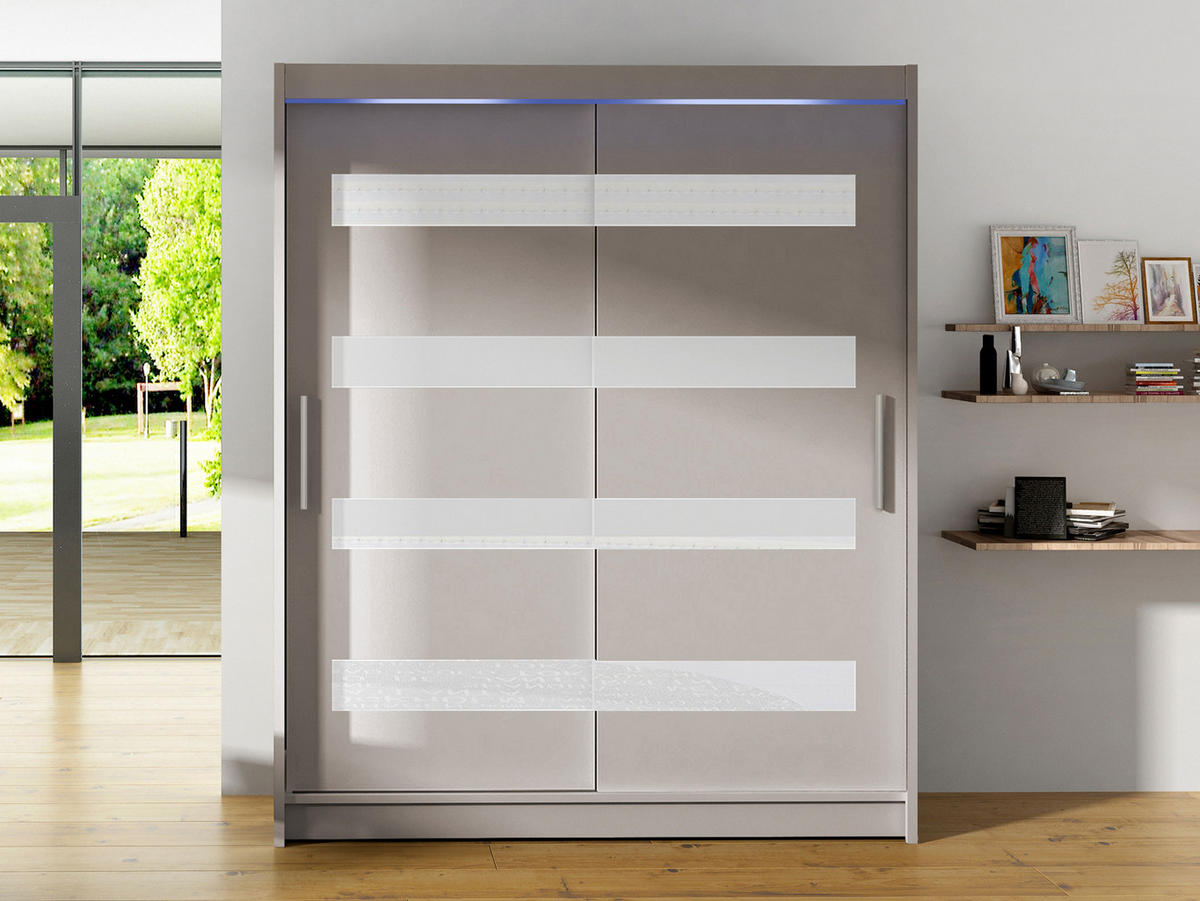 SCHWEBETÜRENSCHRANK Westa IV, mit RGB LED Beleuchtung - Kaschmir/Silberfarben, Holzwerkstoff/Metall (150/200/58cm) - MIRJAN24