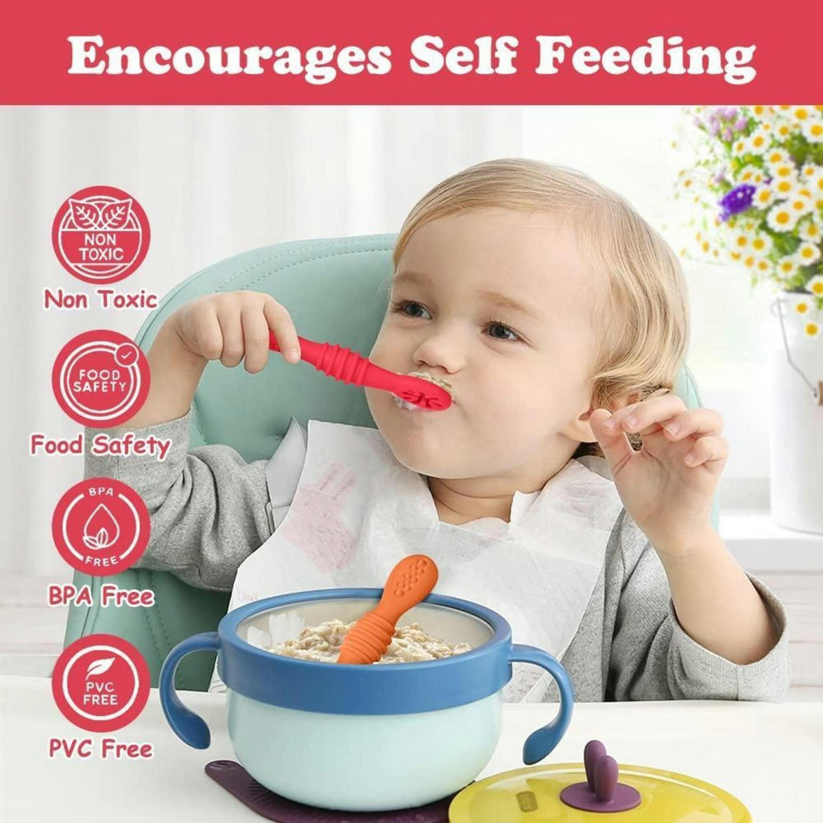 BABY Lernlöffel 4-teiliges Set Silikon Mehrfarbig - Multicolor, Kunststoff