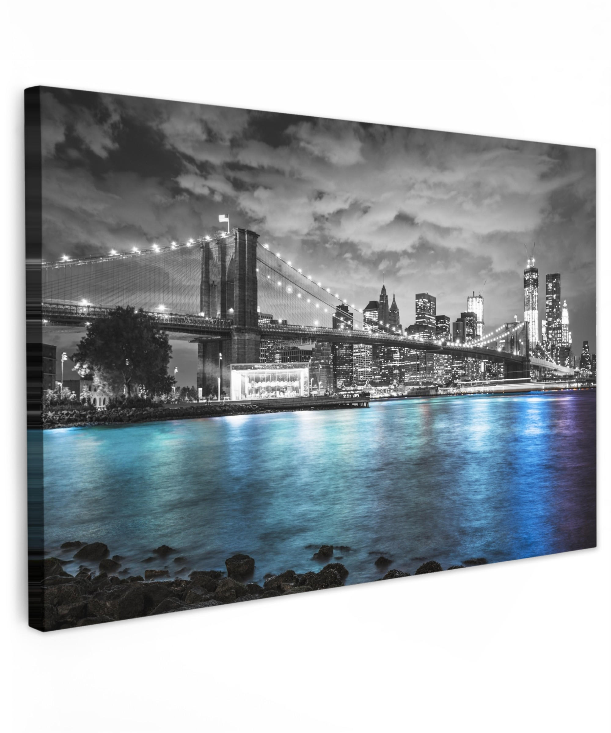LEINWANDBILD New York - Skyline - Stadt - Blau Deko Schlafzimmer 30x20 cm - Blaugrau, Textil (30/20cm) - MuchoWow