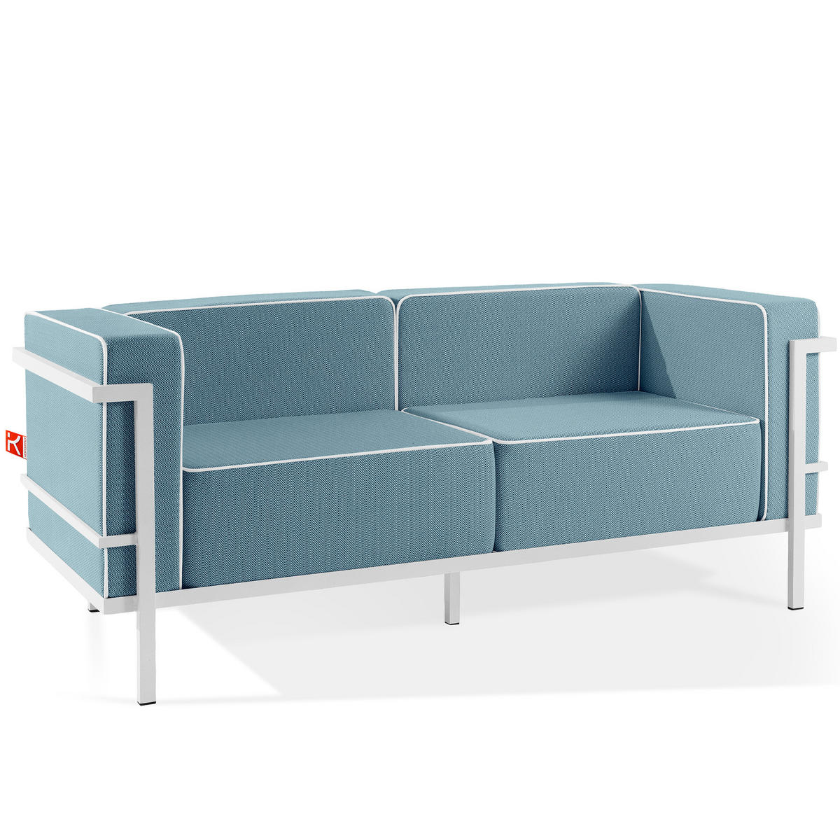 GARTENLOUNGE-SET TRIGLO 4-tlg., 1x Tisch, 2x Sessel, 1x Sofa 2-Sitzer, Modern, Weiß - Blau/Weiß, Glas/Textil - KONSIMO®