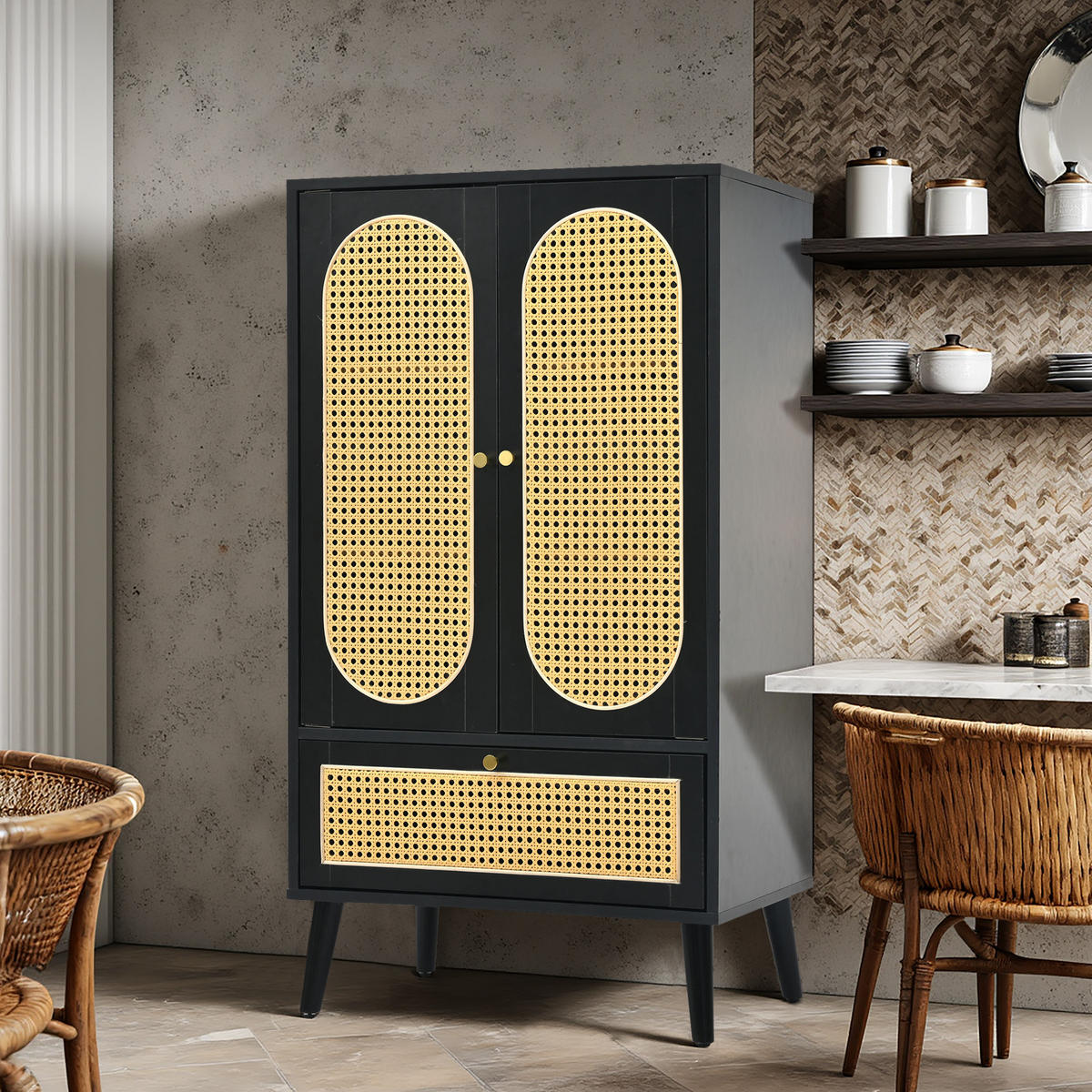 HIGHBOARD Schwarz 60/40/110 cm - Schwarz, Holzwerkstoff (60/110.5/40cm) - Urban Meuble