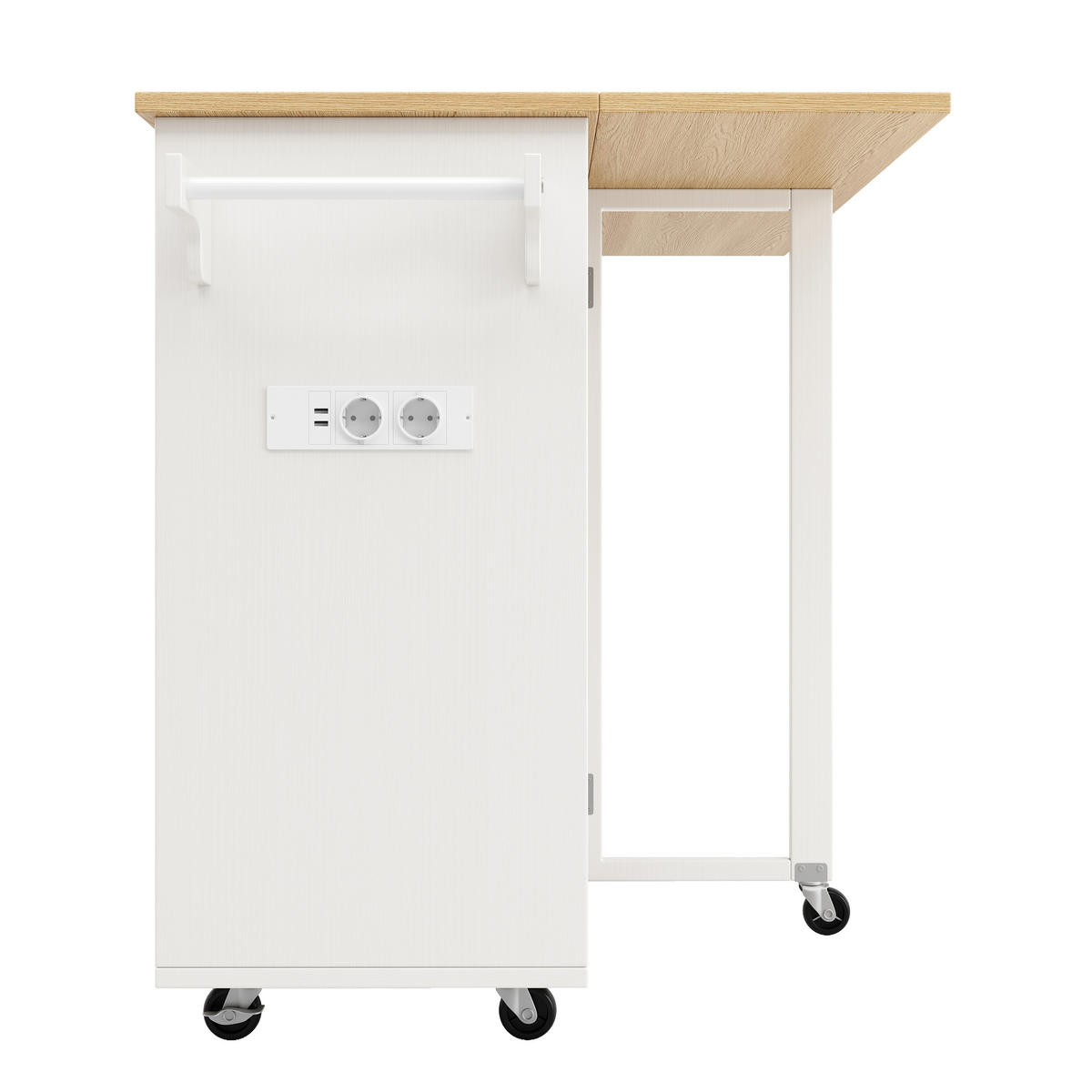 KÜCHENINSEL 131.5x43x90.7cm Weiß aus MDF/Metall mit Klappplatte - Weiß, Holzwerkstoff (131.5/90.7/43cm) - Modfu