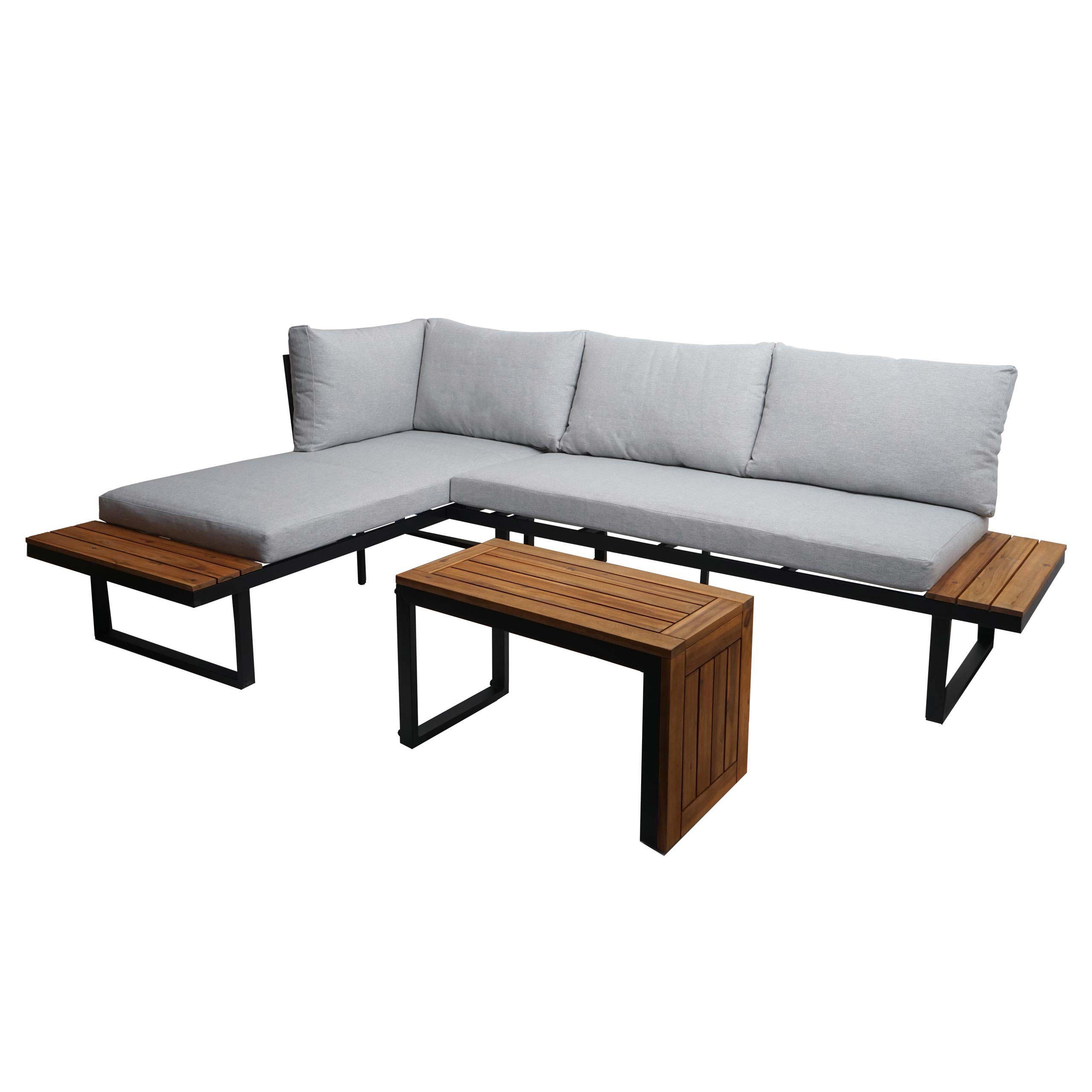 GARTEN GARNITUR 3ER-SET Braun, Hellgrau - Hellgrau/Braun, Holz - MCW