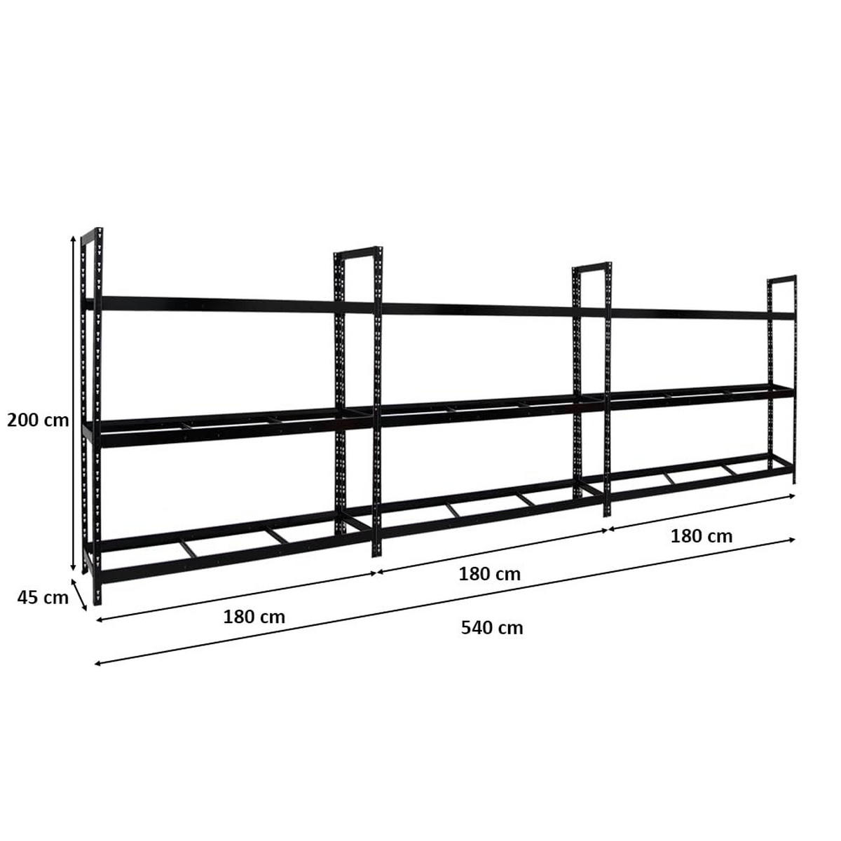 REIFENREGAL Tiger XL 3er-Set mit 3x 200x180x45 cm 300 kg Fachlast bis zu 63 Reifen Schwarz - Schwarz, Metall (540/200/45cm) - PROREGAL