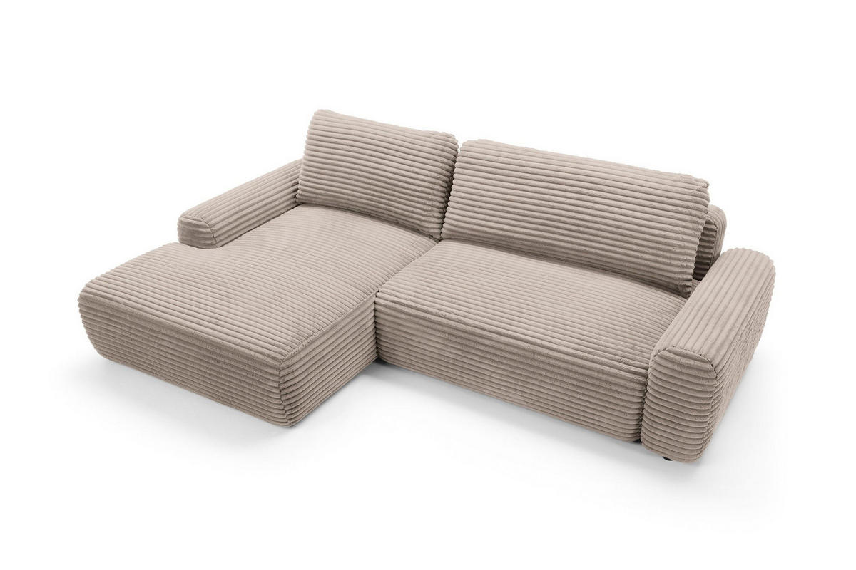 ECKSOFA OSSO Beige Velours-Stoff mit Schlaffunktion - Beige, Holz (264/162cm) - MASSENO