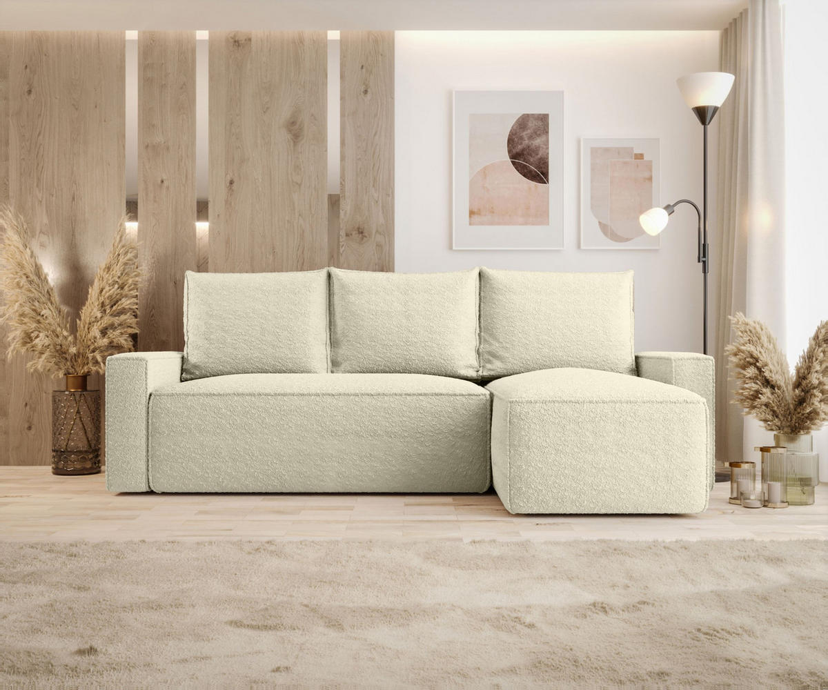 ECKSOFA mit Schlaffunktion SAVIO Quelle 02 Rechts - Ecru, Textil (232/140cm) - Bedante