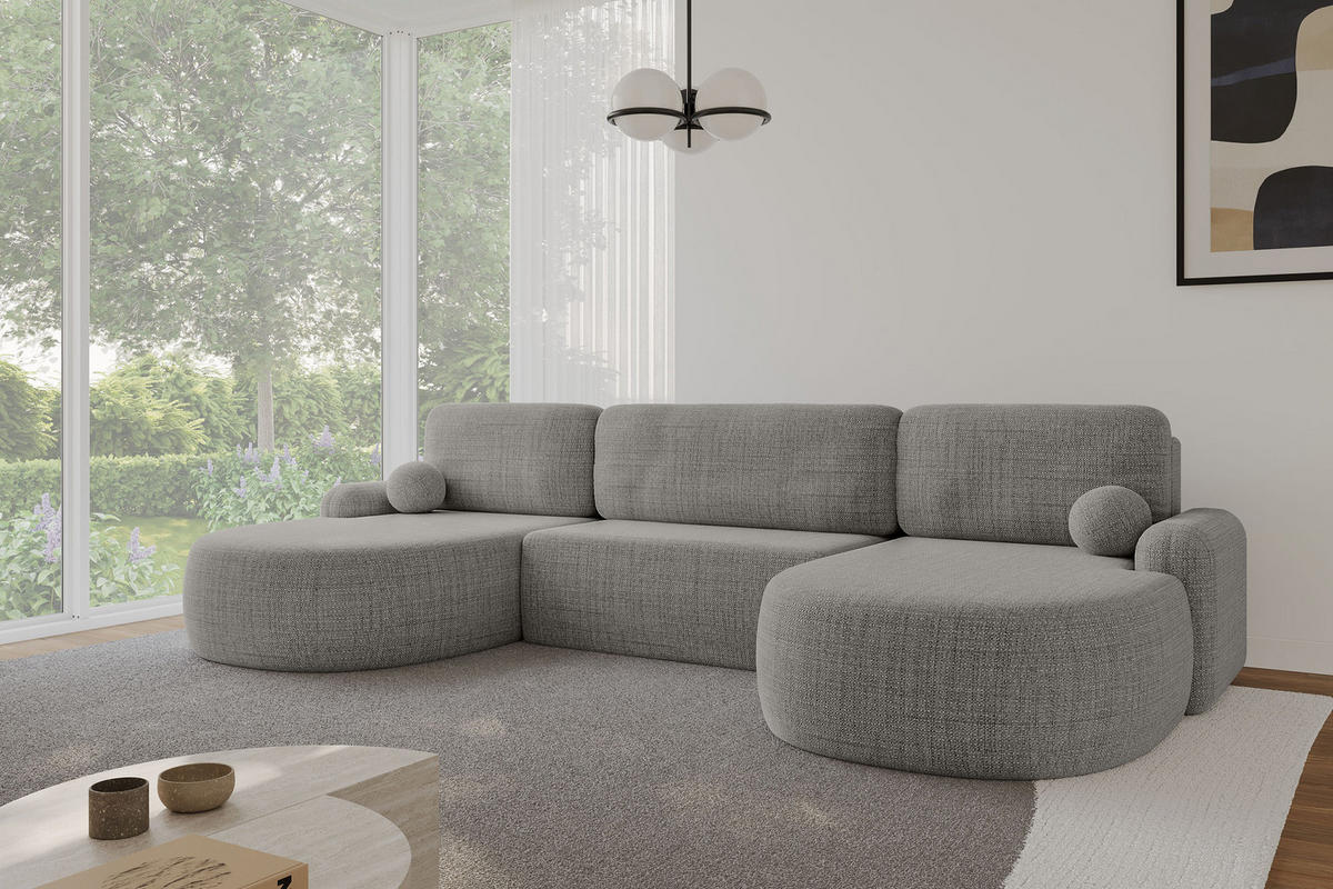 WOHNLANDSCHAFT mit Schlaffunktion und Bettkasten LIRA-U - 335x172x89 Grau - Grau, Holzwerkstoff/Textil (335/89/172cm) - ALTDECOR