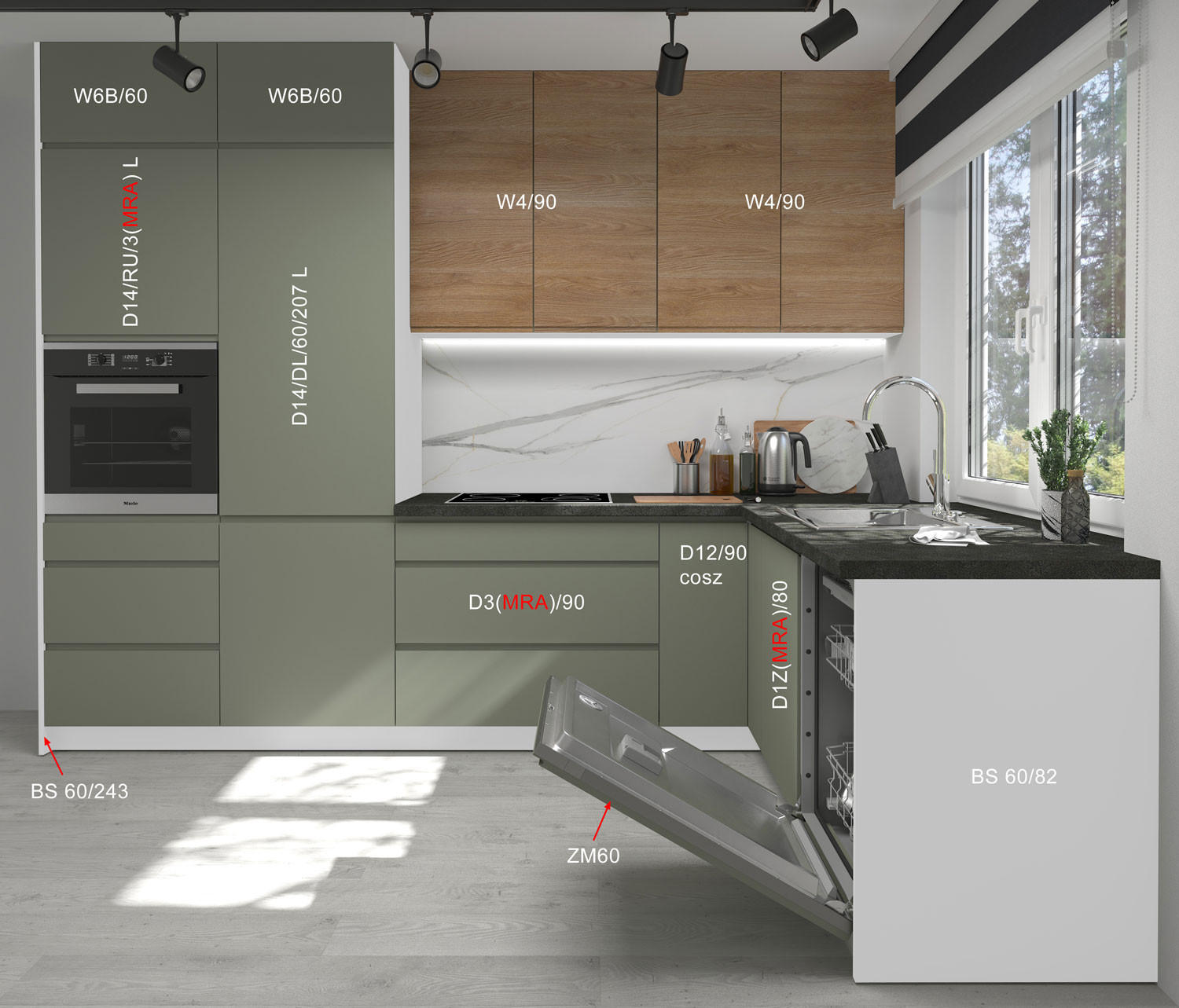 Thumbnail - Feldmann-Wohnen Winkelküche, Grün, Weiß, Holzwerkstoff, L-Form,Rechteckig, 302x243x232 cm, Küchen, Eckküchen, Eckküchen ...