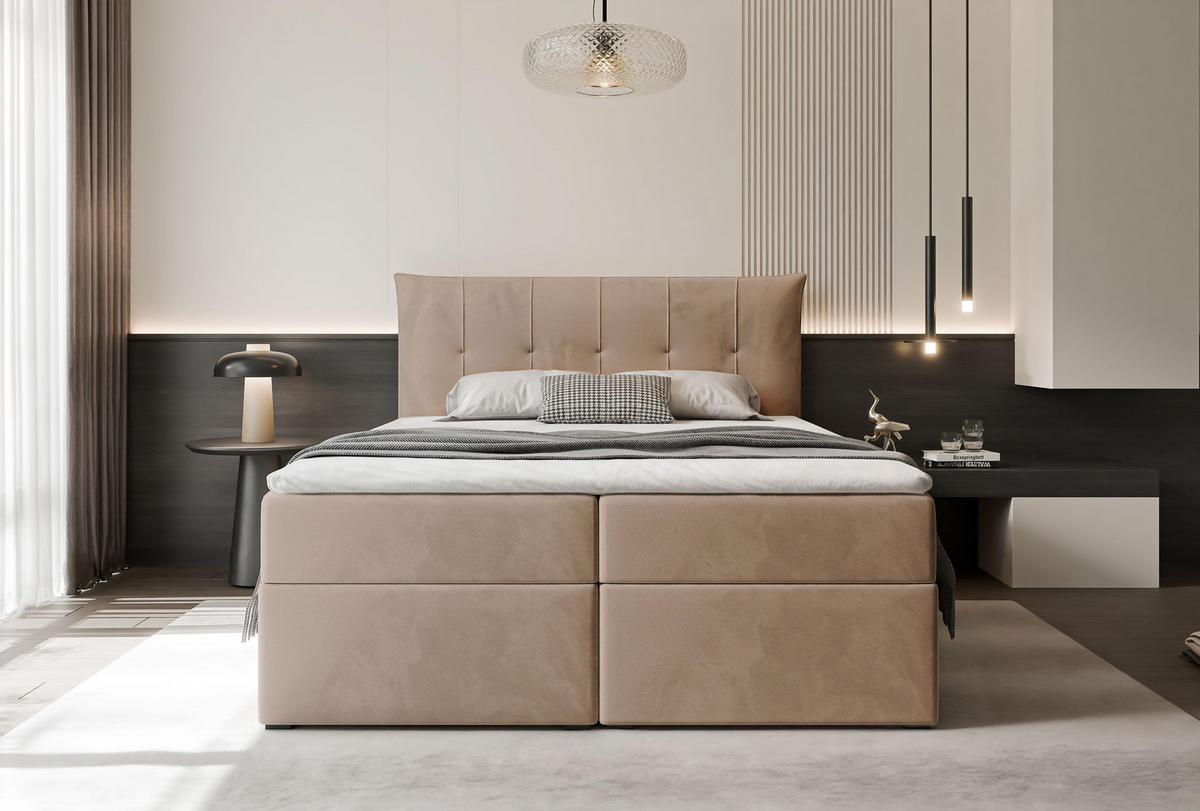 BOXBETT CHESTER 160/200 cm mit Matratze und Topper, Hellbraun - Hellbraun, Holzwerkstoff/Textil (160/200cm) - Idohome