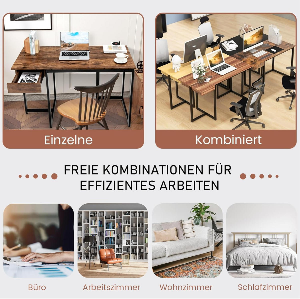SKRIVBORD 75 cm i vintage-ekdesign - Brun, Trä (55/120/75cm) - COSTWAY