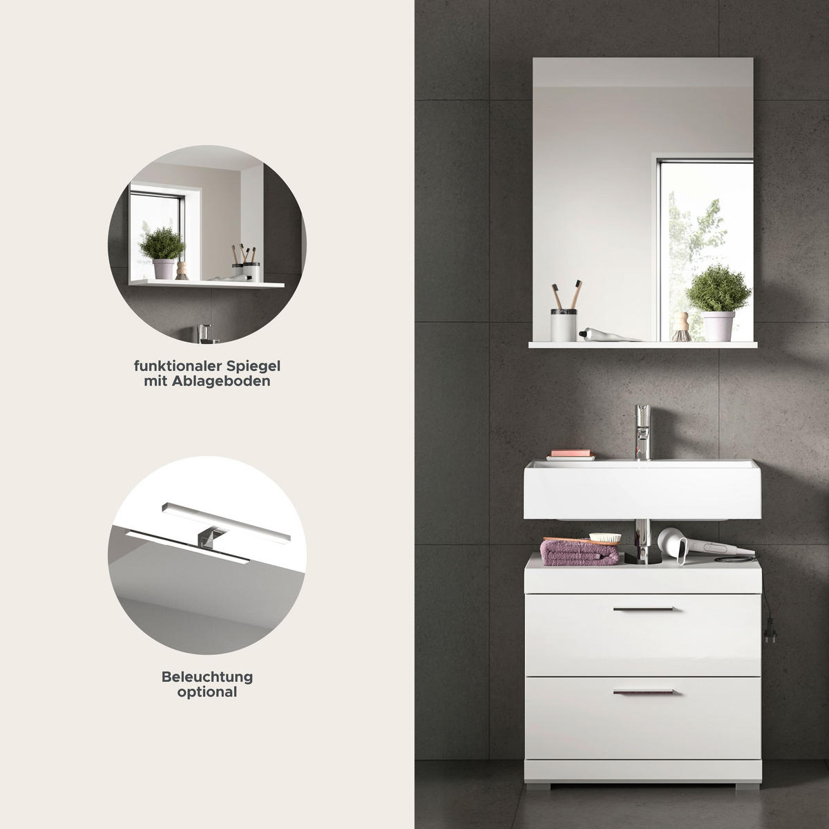 BADKOMBINATION 2tlg. Scout Bad in weiß Nachbildung und weiß hochglanz B/H/T: 60x191x34 cm - Weiß, Holz (60/191/37cm)