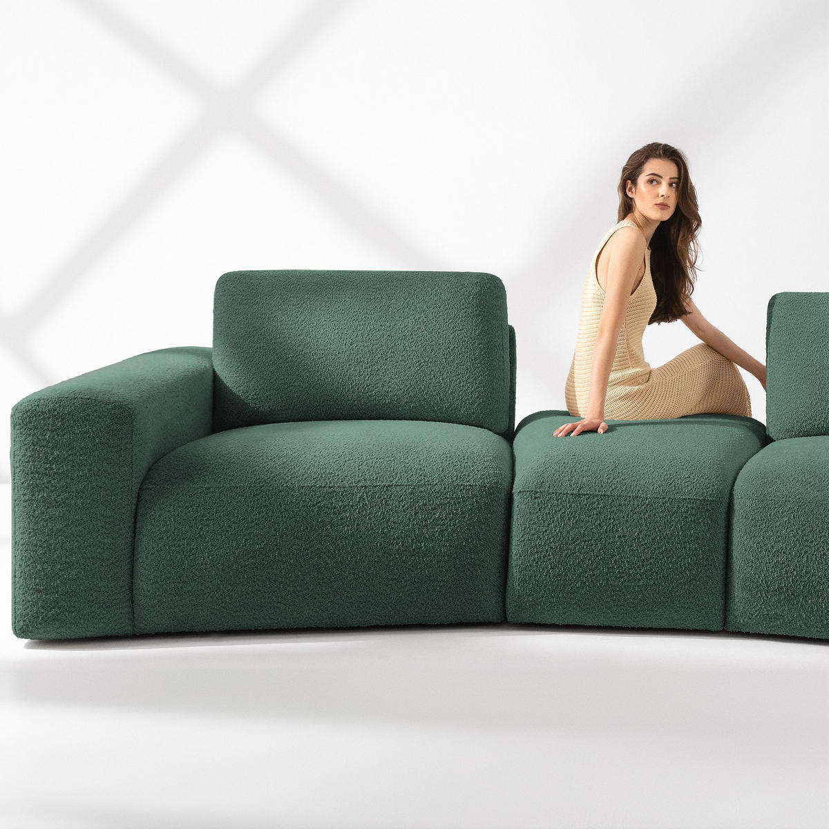 5-SITZER ECKSOFA ZUCCO Boucle rechts, Grün - Grün, Textil (430/84/105cm) - KONSIMO®