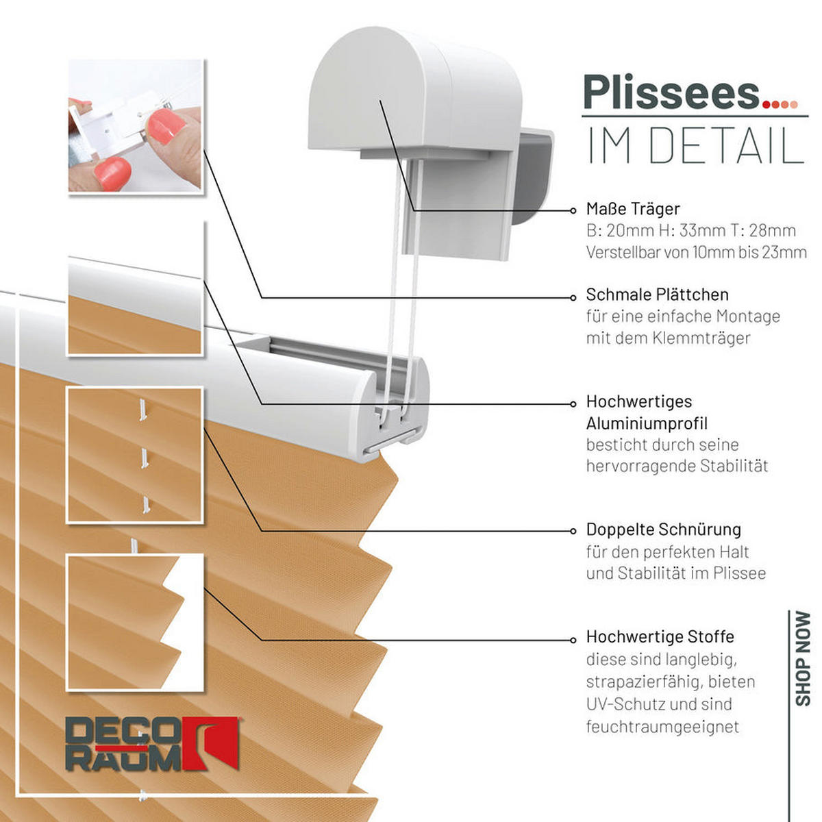 PLISSEE Basic ohne Bohren - Cappuccino, Textil (40/150cm) - Deco-Raum