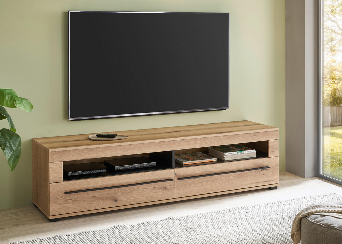 TV-LOWBOARD Eiche Evoke, TV Unterteil 180 cm mit Soft-Close - Eichefarben/Schwarz, Holzwerkstoff/Kunststoff (180/47/42cm) - Furn.Design