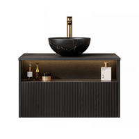 WASCHTISCHKOMBI 80x46x60.8cm in Schwarz mit Sensor-LED, Soft-Close & Massivholzfront - Schwarz, Keramik (80/60.8/46cm) - Modfu