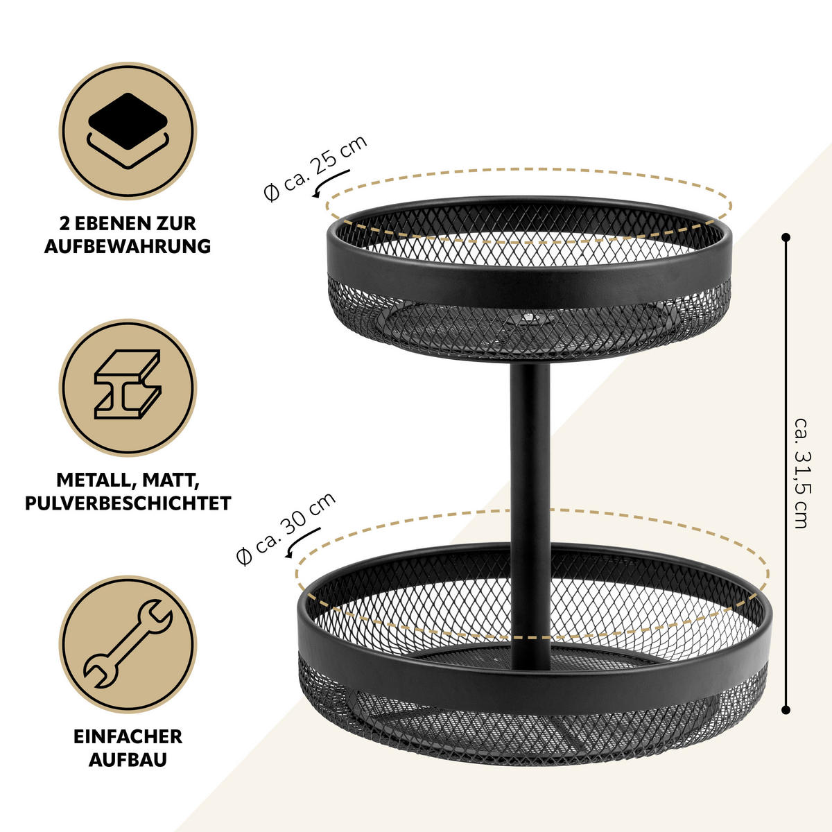 OBSTKORB, schwarz, Metall - Schwarz, Metall (31.5cm) - eluno