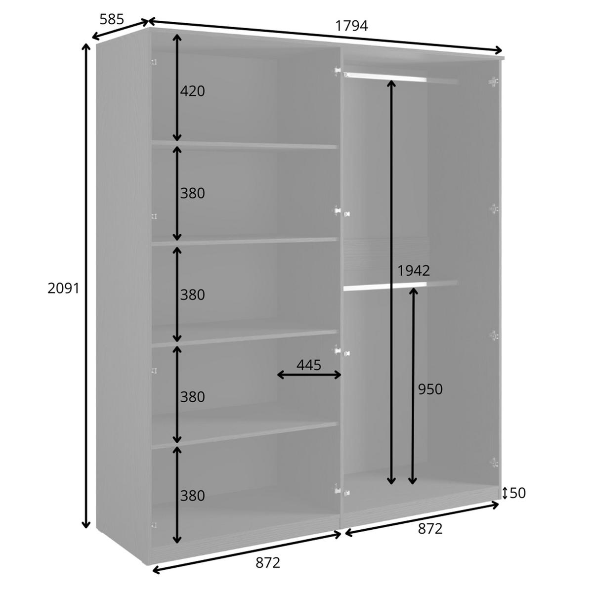 KLEIDERSCHRANK Brunelli 4T Schwarz 179,5/209/58,5 cm – mit 2 Kleiderstangen - Schwarz, Holzwerkstoff (179.5/209/58.5cm) - AX Living