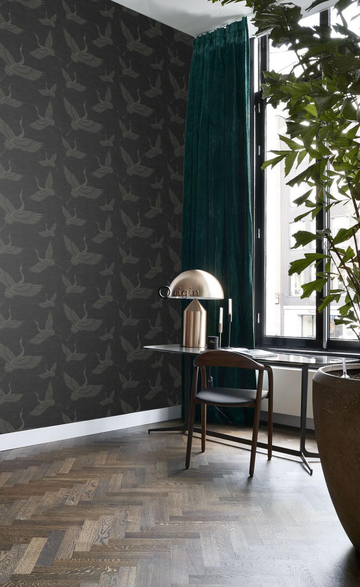 TAPETE Kraniche 53 cm x 10.05 m - Grau, Papier (53/1000cm) - Origin Wallcoverings
