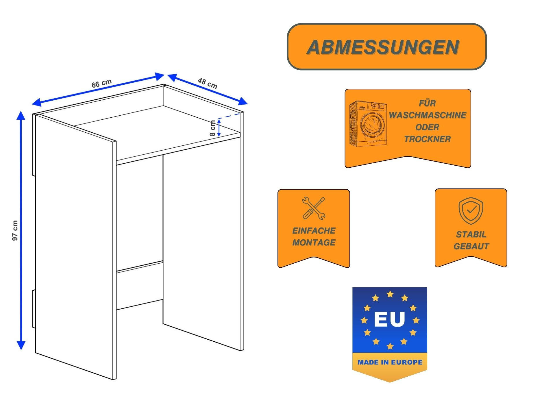 Thumbnail - Raumhirsch Furniture Waschmaschinenschrank, Braun, Holzwerkstoff, 66x97x48 cm, Waschküche, Waschmaschinenschrank