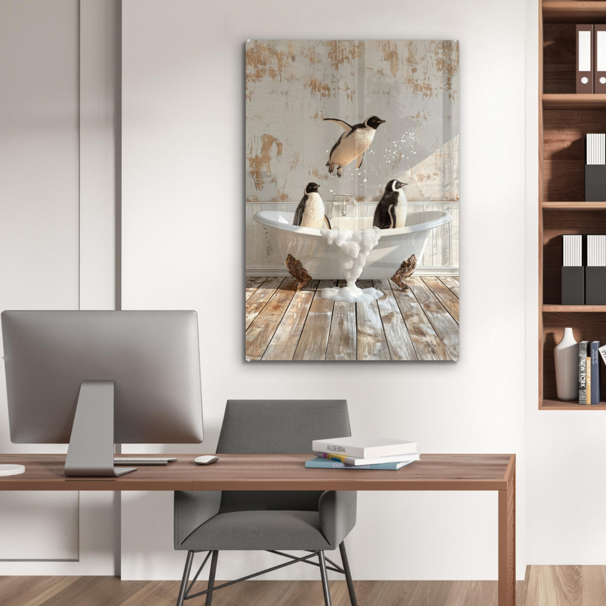 ACRYLGLASBILD Vintage - Pinguin - Badewanne - Schaumstoff 60x90 cm - Schwarz, Glas (60/90cm) - MuchoWow