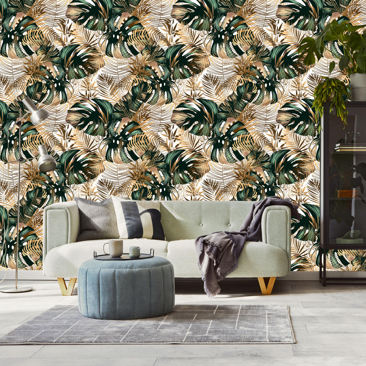VLIESTAPETE Tropische Blätter – Goldfarben, Grün, Weiß – 50x1000 cm - Goldfarben/Weiß, Papier (50/1000cm) - Muralo