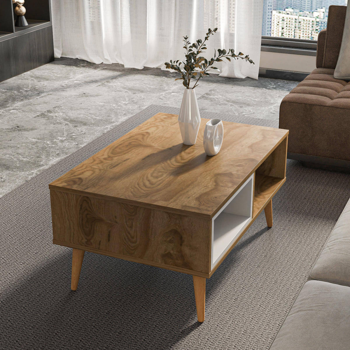 COUCHTISCH Oberon Oud Weiß - Walnussfarben, Holzwerkstoff (60/90/43cm) - Decorotika