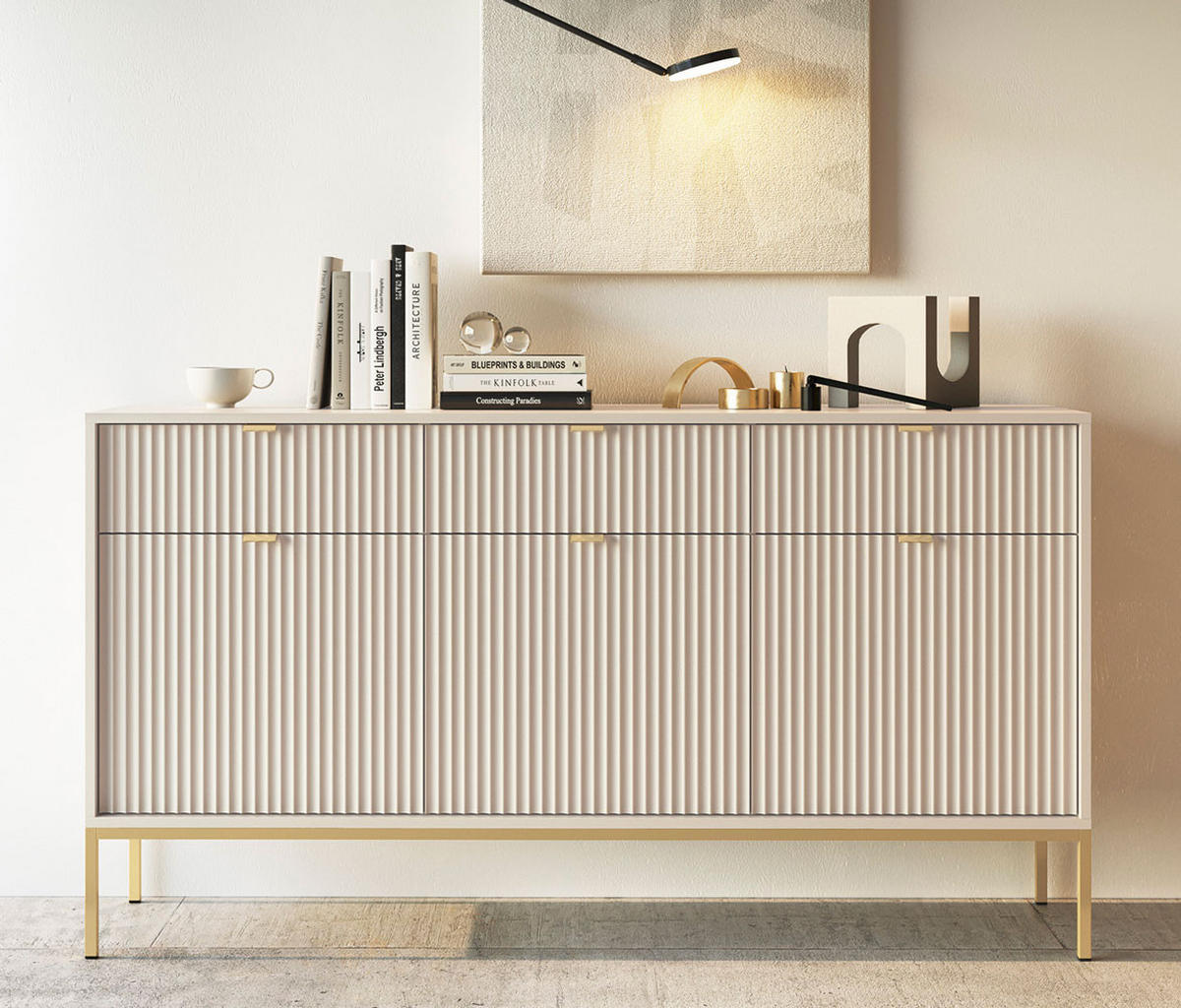 SIDEBOARD Nova Kaschmir / Gold 154 / 39 / 83cm - Kaschmir/Goldfarben, Holz/Holzwerkstoff (154/83/39cm) - Feldmann-Wohnen
