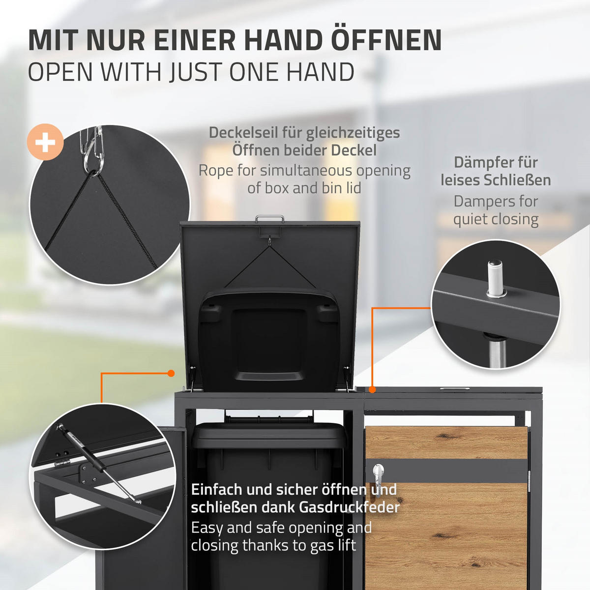 MÜLLTONNENBOX 2er Anthrazit-Eichenoptik - Braun, Metall (132/120/80cm) - ML-DESIGN