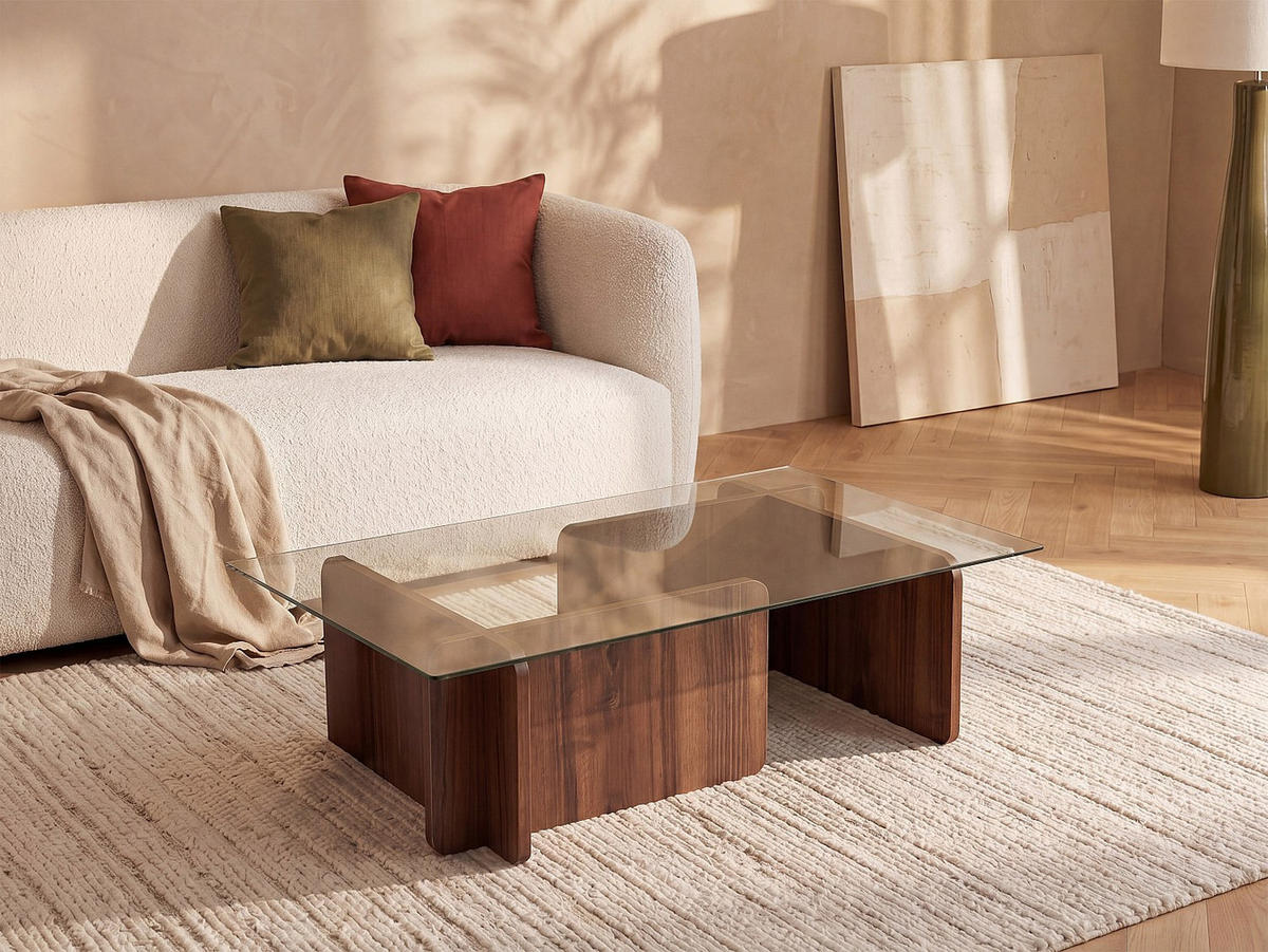 COUCHTISCH - 105 cm x 65 cm - holz - transparent, naturfarben dunkel Azra - Transparent/Dunkelbraun, Glas/Holz (65/105/30cm) - Vente-Unique