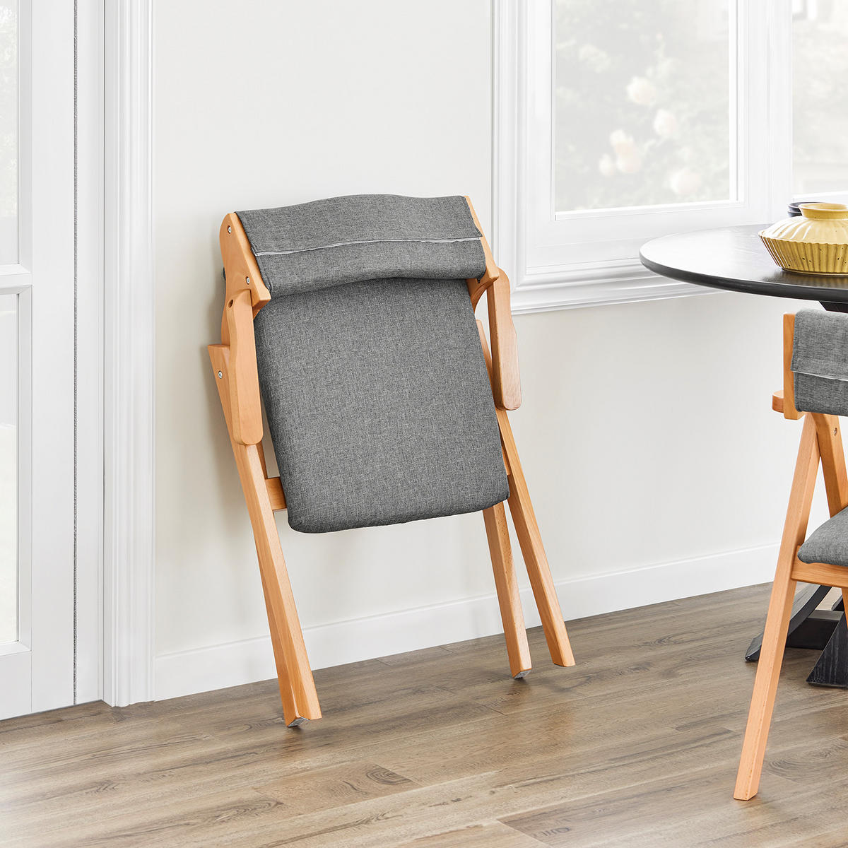 KLAPPSTUHL aus massivem Buchenholz mit Polsterung, Grau - Grau, Holz (61.5/77.6/56cm) - SoBuy