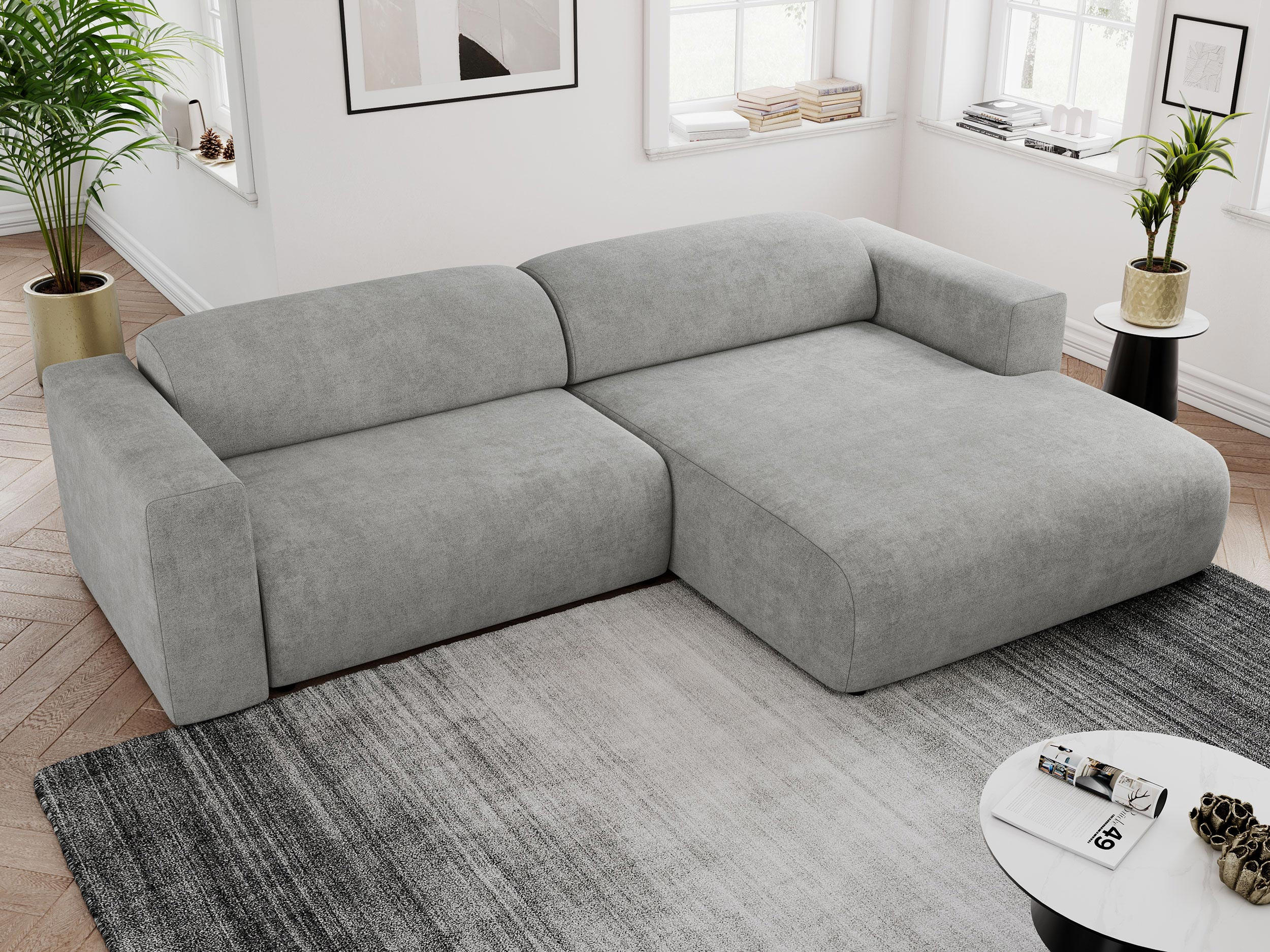 ECKSOFA PASADENA Hellgrau Struktur - Rechts Seite - Hellgrau/Schwarz, Kunststoff/Textil (180/288cm) - MKS