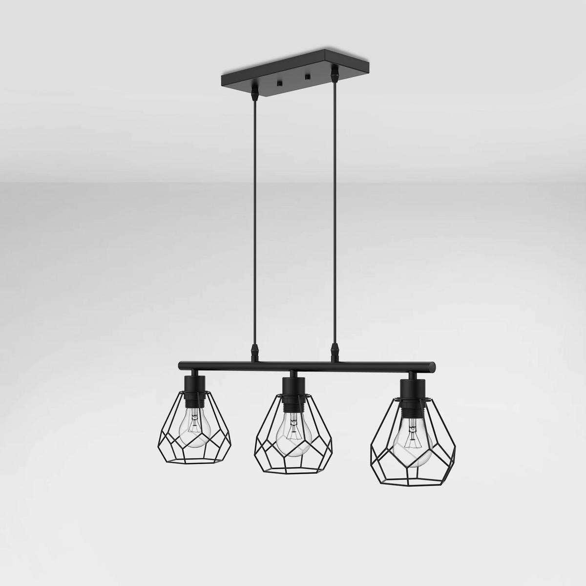 PENDELLEUCHTE mit Höhenverstellung, 3-flammig, schwarz - Schwarz, Metall (123/14.9/62.9cm) - EMKE