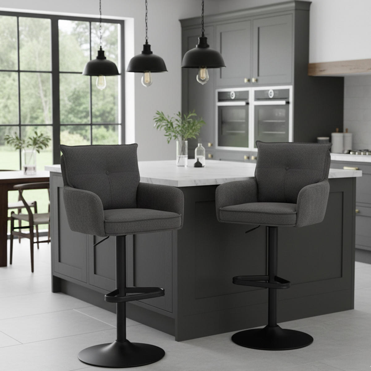 BARHOCKER Nova 2er-Set - Anthrazit/Schwarz, Textil/Metall (55/100/58cm) - DUBI Möbel