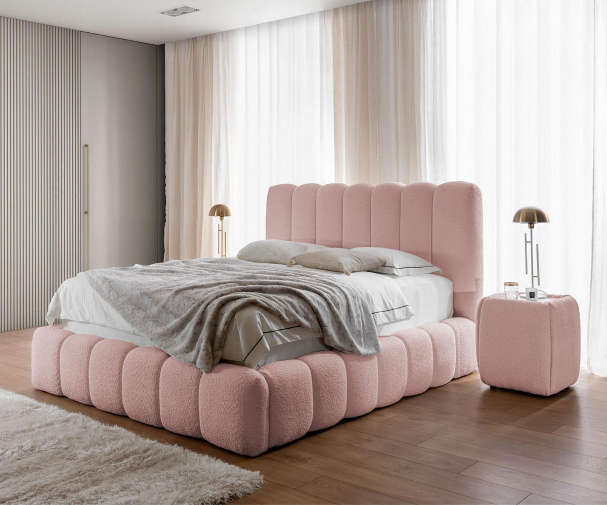 POLSTERBETT CHLOE mit Bettkasten 180x200,Doppelbett mit Stauraum und Lattenrost,Boxspringbett-Optik,ohne Matratze,Schlafzimmer-Puderrosa - Hellrosa, Holz (180/200cm) - Furnistar