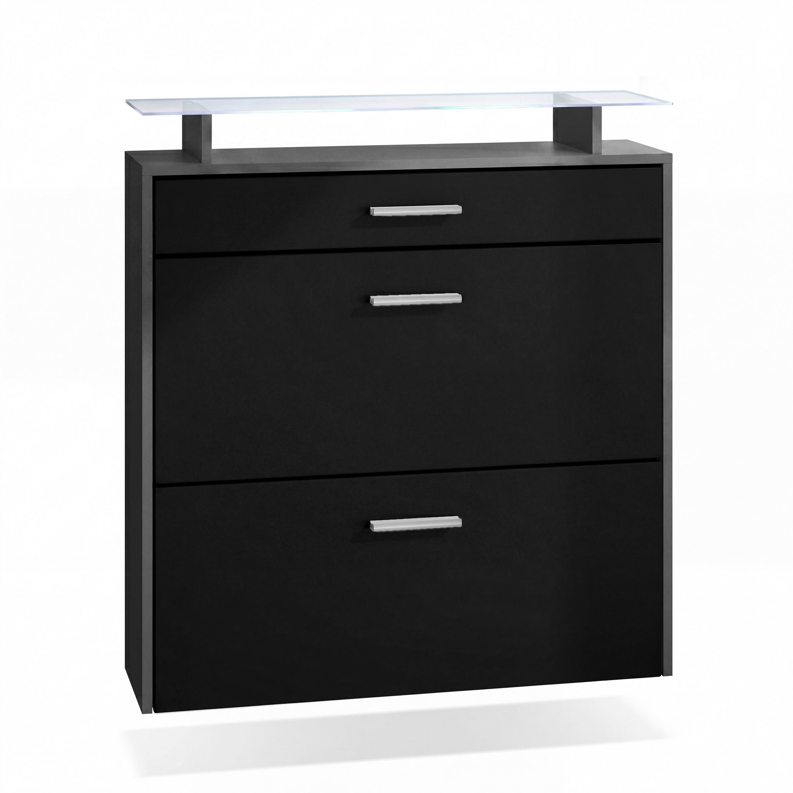 SCHUHSCHRANK Malea Fronten in Schwarz matt - Schwarz, Holzwerkstoff (89/96/23cm) - Vladon